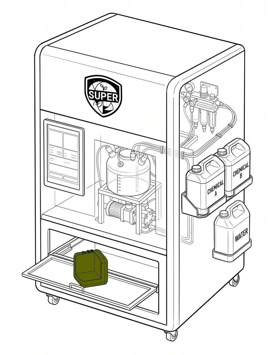 Illustration&nbsp;of&nbsp;Super&nbsp;Foam’s&nbsp;patent-pending&nbsp;automated&nbsp;casting&nbsp;machine