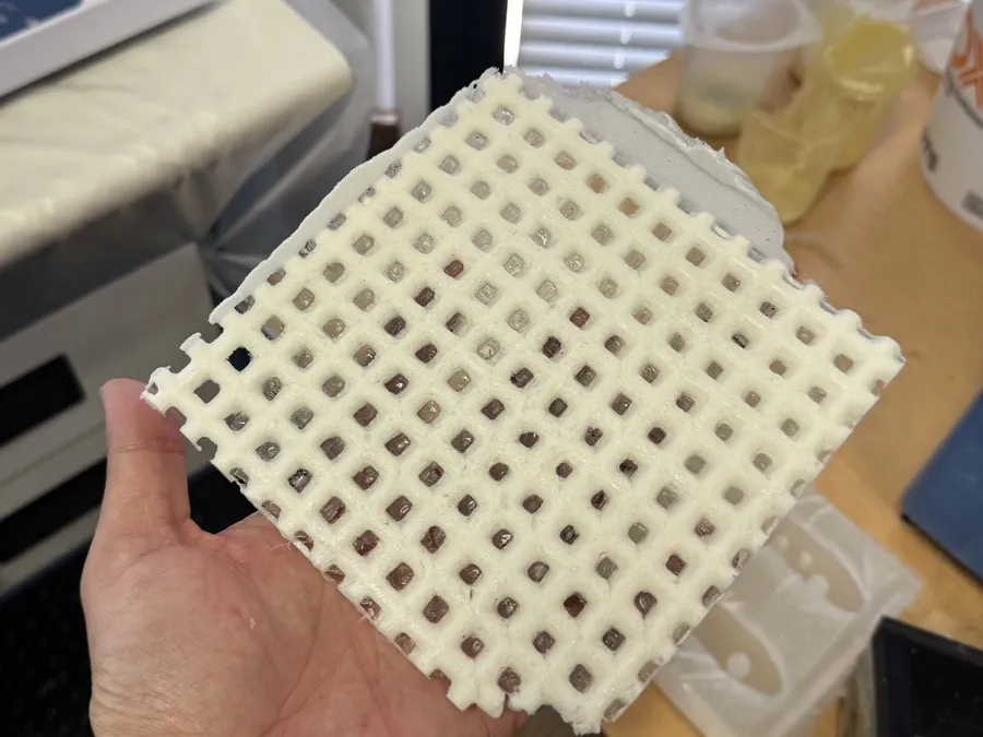 A cast Super Foam lattice part, fresh from the mold