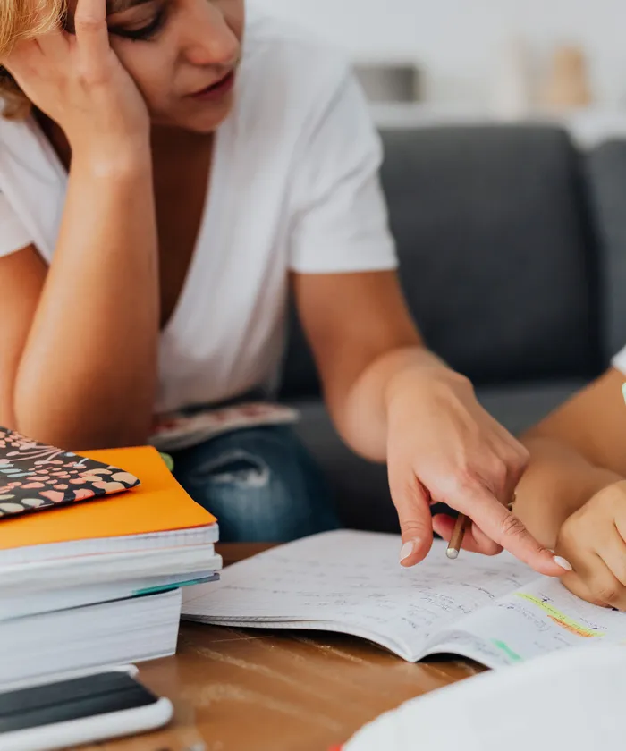 Student reviewing healthcare learning notes at a sunlit table