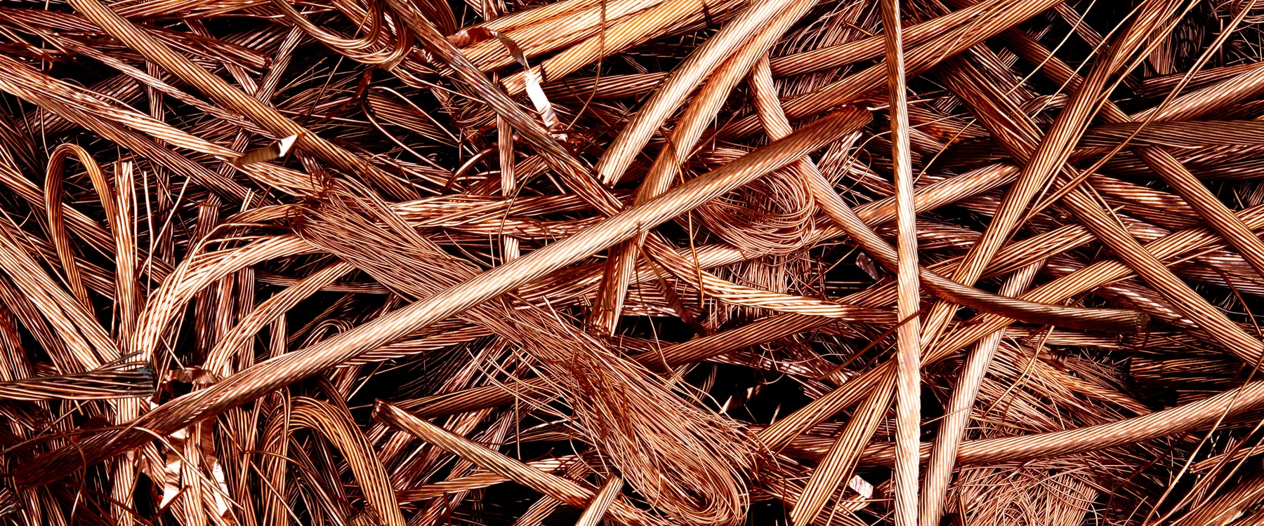 Stripped copper wires at an industrial recycling yard