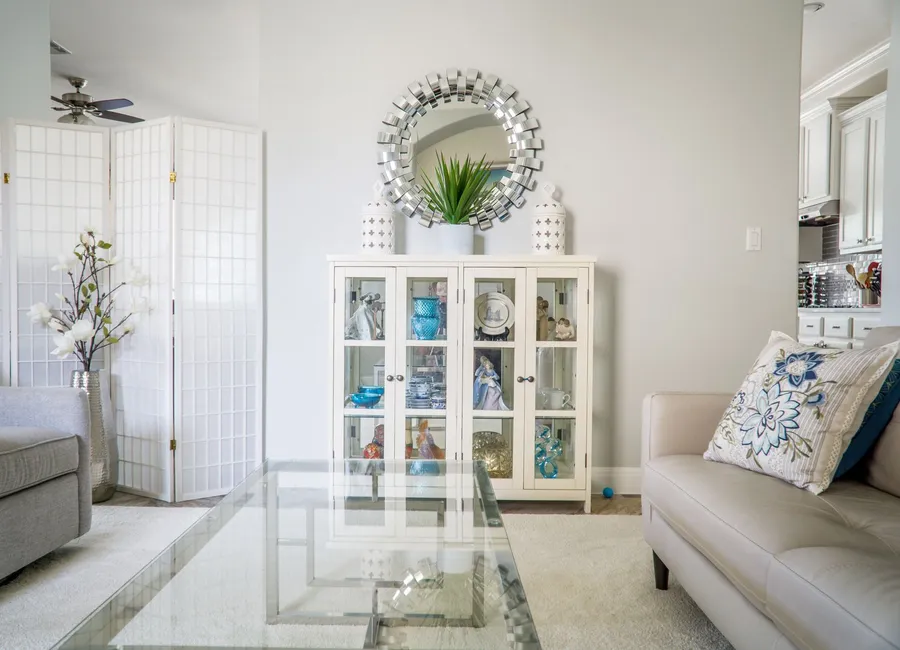 Bright living room after regular home cleaning