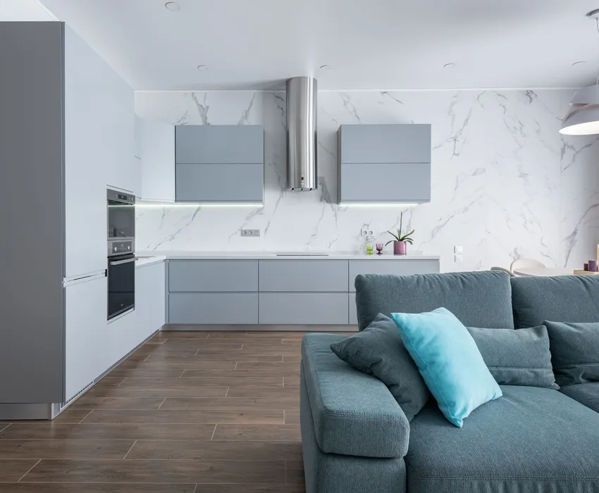 Clean kitchen and living area in a home