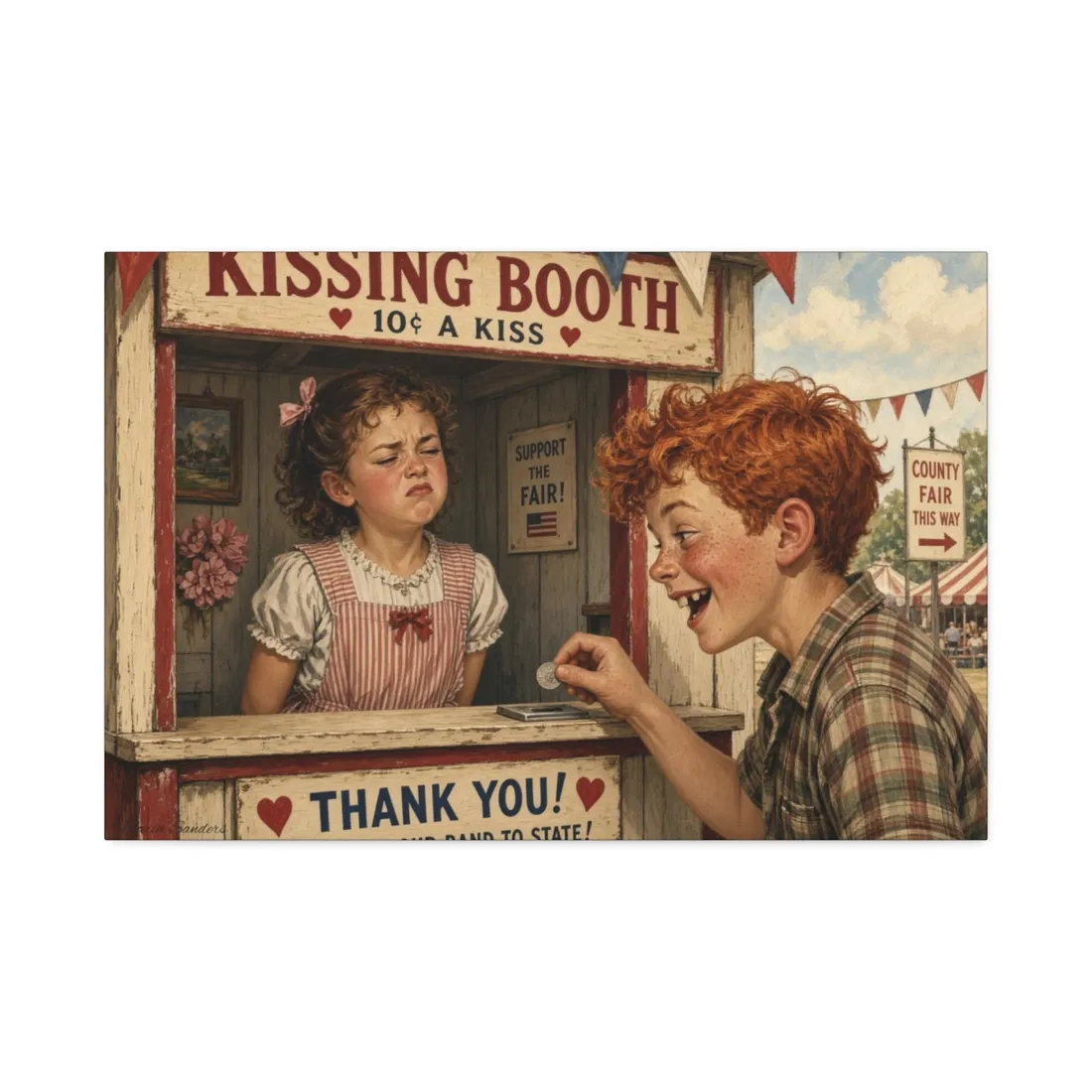Vintage fairground kissing booth illustration