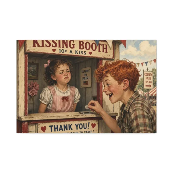 Vintage fairground kissing booth illustration