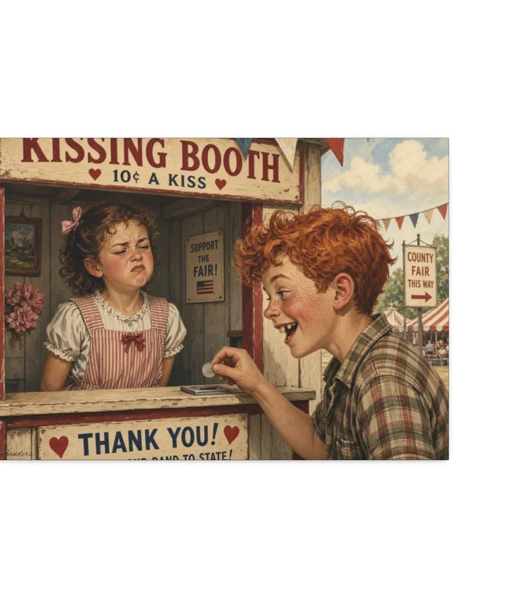 Vintage fairground kissing booth illustration