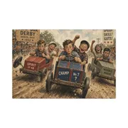Vintage&nbsp;1952&nbsp;soap-box&nbsp;derby&nbsp;illustration&nbsp;with&nbsp;boys&nbsp;racing&nbsp;homemade&nbsp;cars