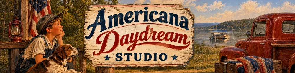Illustrated Americana scene full of playful everyday stories
