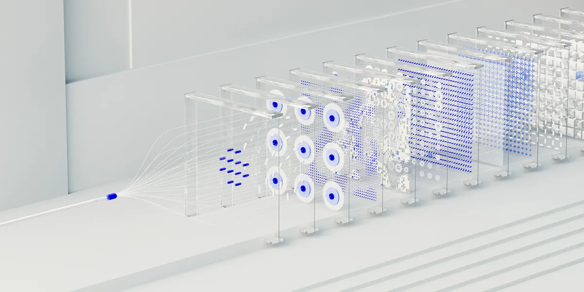 Visual&nbsp;abstraction&nbsp;of&nbsp;neural&nbsp;networks&nbsp;in&nbsp;AI&nbsp;technology,&nbsp;featuring&nbsp;data&nbsp;flow&nbsp;and&nbsp;algorithms.
