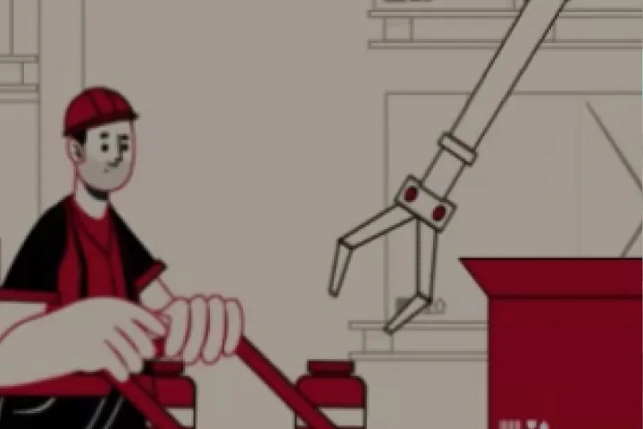 Still&nbsp;from&nbsp;an&nbsp;animated&nbsp;video&nbsp;of&nbsp;a&nbsp;worker&nbsp;with&nbsp;a&nbsp;robotic&nbsp;arm