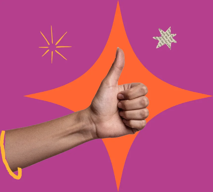 Hand giving a thumbs up over an orange star