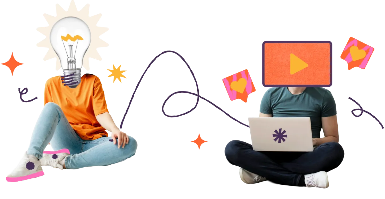 Collage of two creatives with a lightbulb and a screen for heads