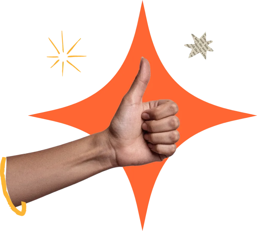Hand giving a thumbs up over an orange star