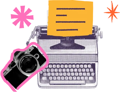 Typewriter,&nbsp;camera&nbsp;and&nbsp;sticky&nbsp;notes